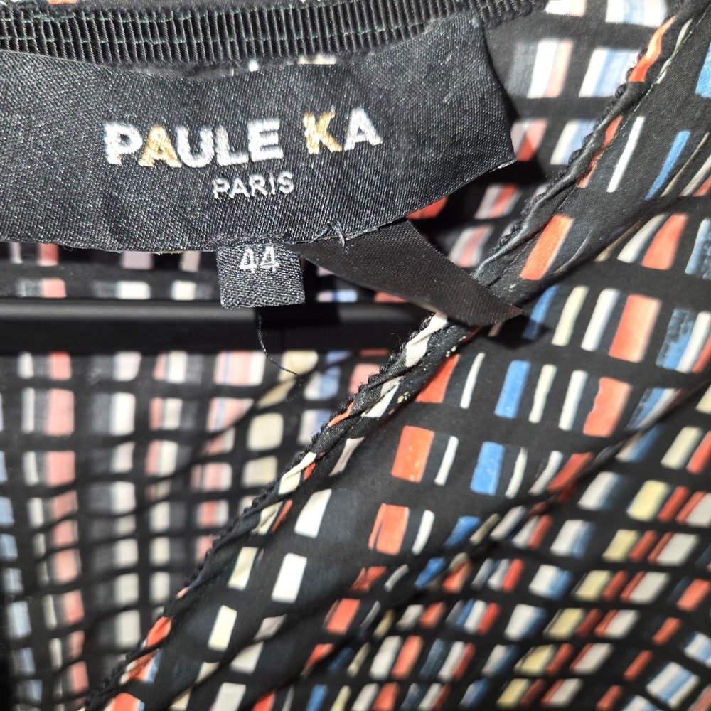 Paule Ka Paris MultiColor Geometric Stripe VNeck Shift Dress Size 44 Long Sleeve - Picture 3 of 4